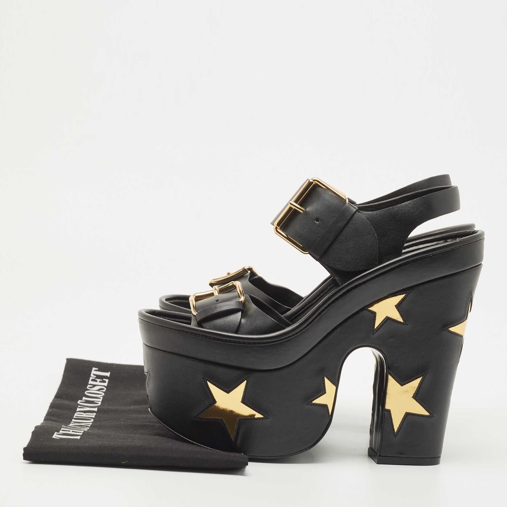 Stella McCartney Black Faux Leather Platform Ankle Strap Sandals Size 38 - Picture 8 of 8